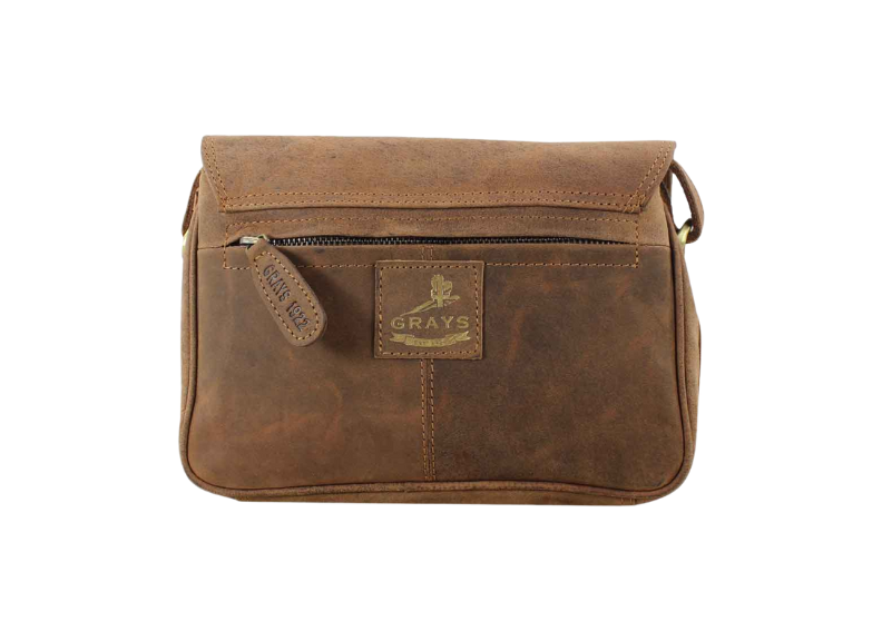 Hunter leather bag grays logo and zip compartment