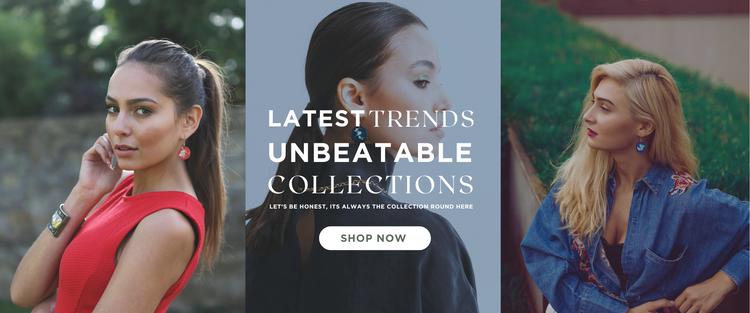 Promotional banner with three women in different outfits and a call to action text.
